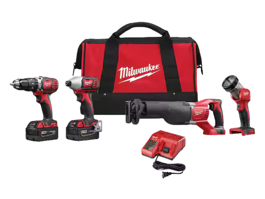 Milwaukee — M18 4-Tool Combo Kit (Hammer Drill, SAWZALL, Impact Driver & Work Light) — 2 × 3.0Ah (2696-24)
