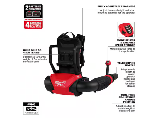 Milwaukee — M18 FUEL 155 MPH / 650 CFM Dual-Battery Backpack Blower (Model 3009-20, Tool-Only)