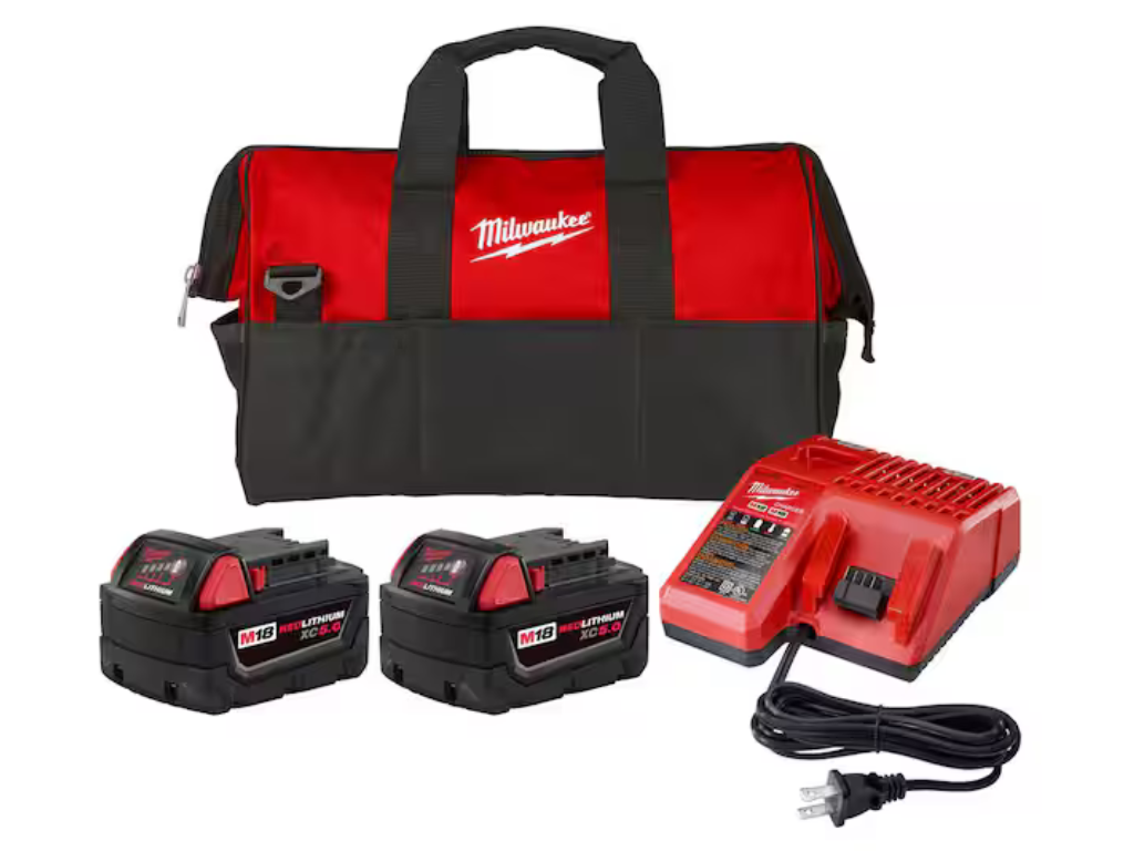 Milwaukee — M18 REDLITHIUM XC5.0 Starter Kit (2 × 5.0Ah Batteries, Charger & Bag) (48-59-1852P)