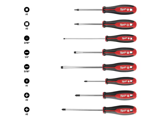 Milwaukee — Phillips / Flat / Square-Hex Drive Screwdriver Set (8-Piece)