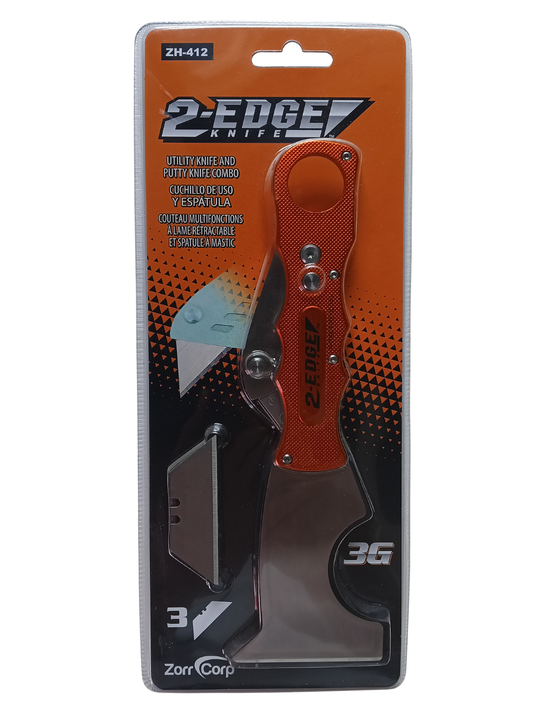 ZorrCorp 2-EDGE 7-in-1 Folding Utility Knife & Putty Knife Combo - Aluminum Handle with Pocket Clip (ZH-412)