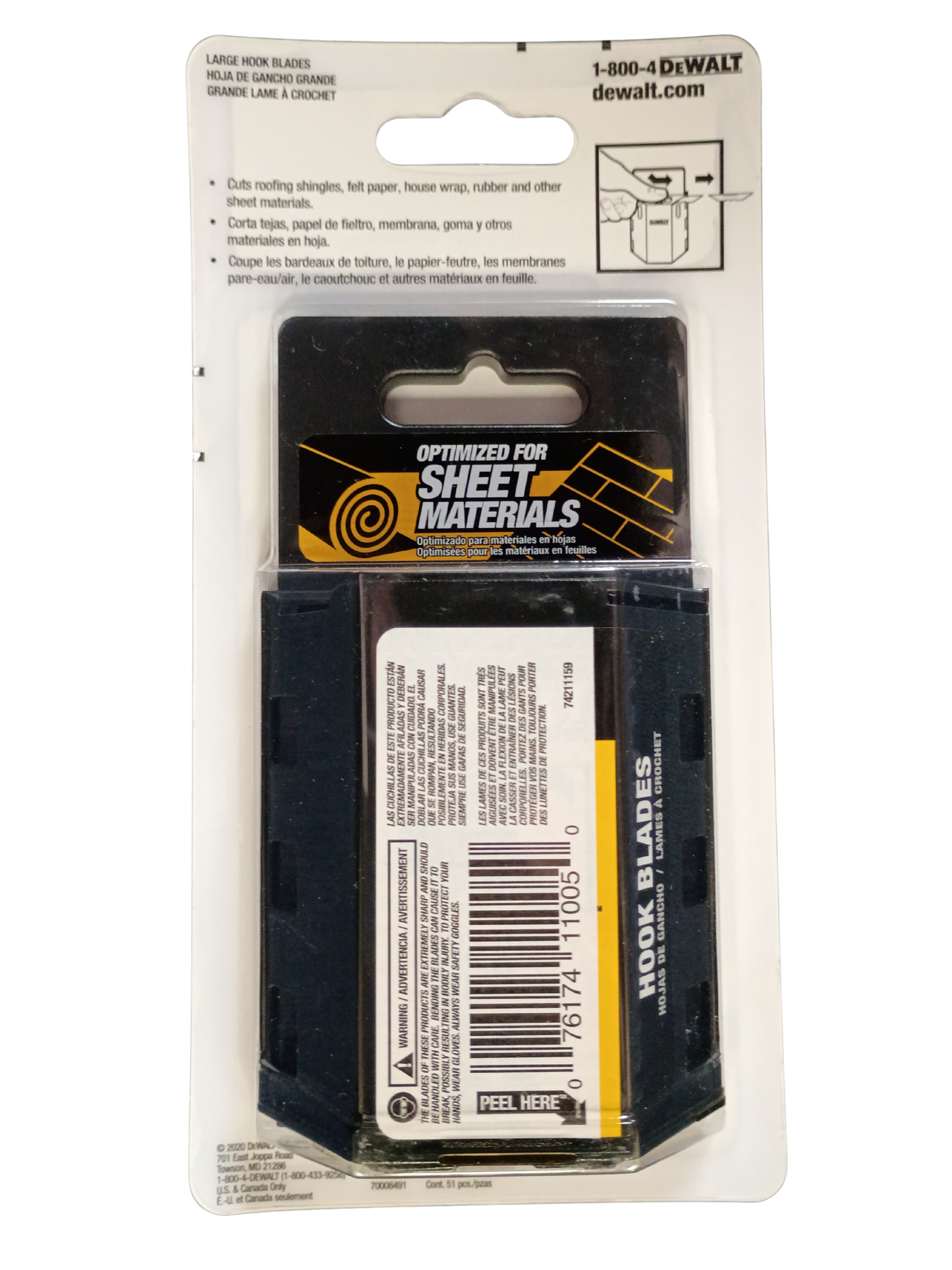 DEWALT Large Hook Utility Knife Blades with Dispenser (50-Pack) - DWHT11005