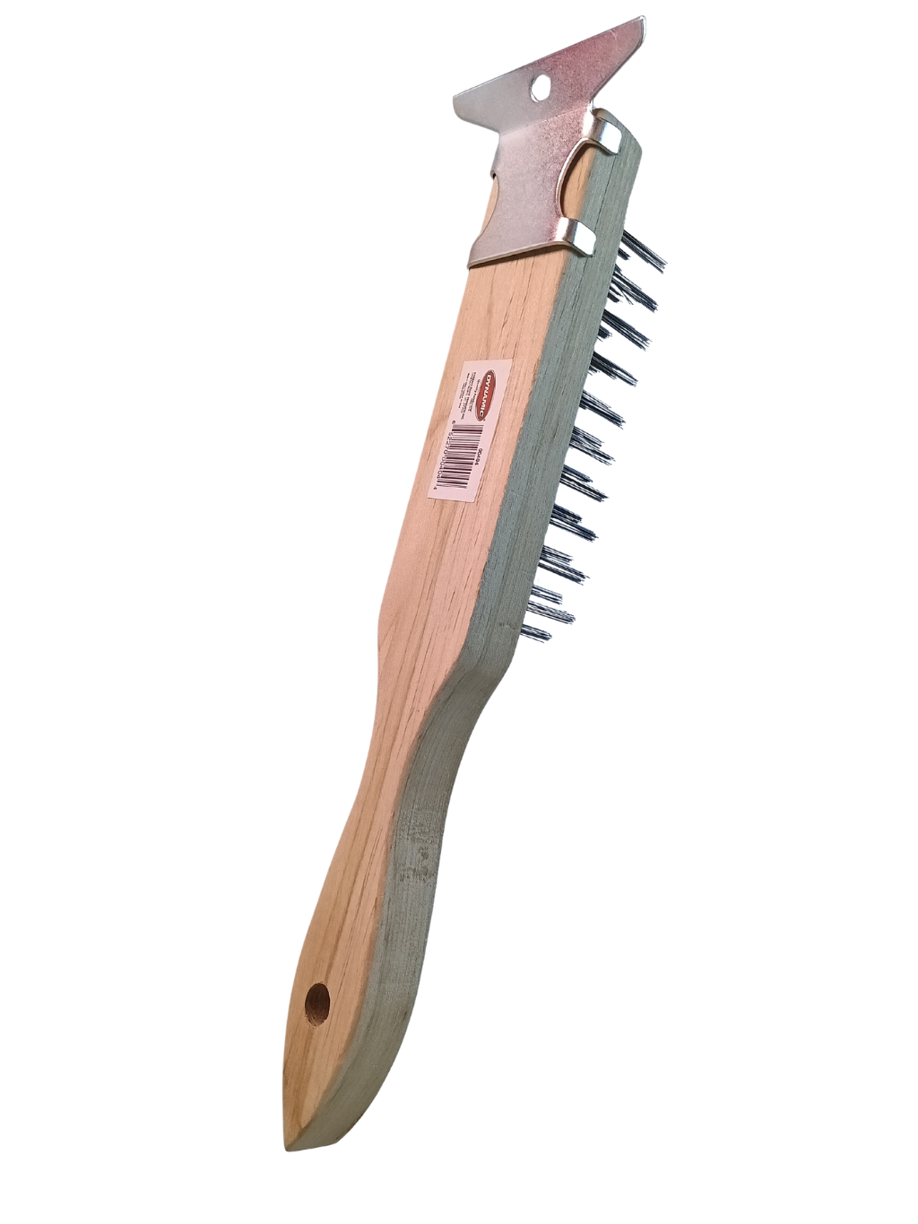 Dynamic 11.25" Heavy-Duty Wire Brush with Integrated Steel Scraper - Wood Handle (00404)