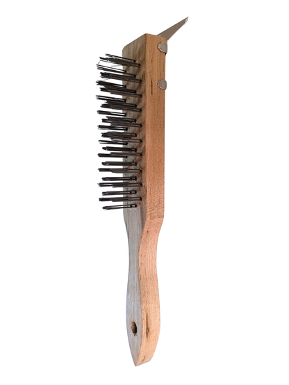 Dynamic 11.25" Heavy-Duty Wire Brush with Integrated Steel Scraper - Wood Handle (00404)