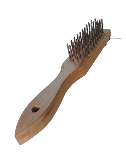 Dynamic 11.25" Heavy-Duty Wire Brush with Integrated Steel Scraper - Wood Handle (00404)