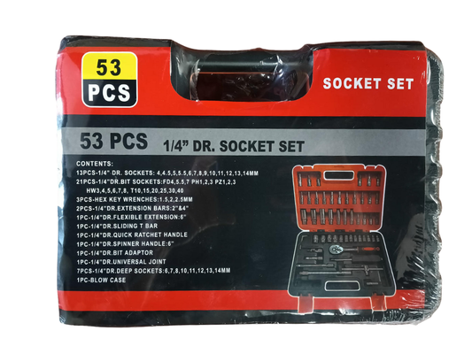 Generic — 1/4" Drive Metric Socket & Bit Set (53-Piece) — Red/Black