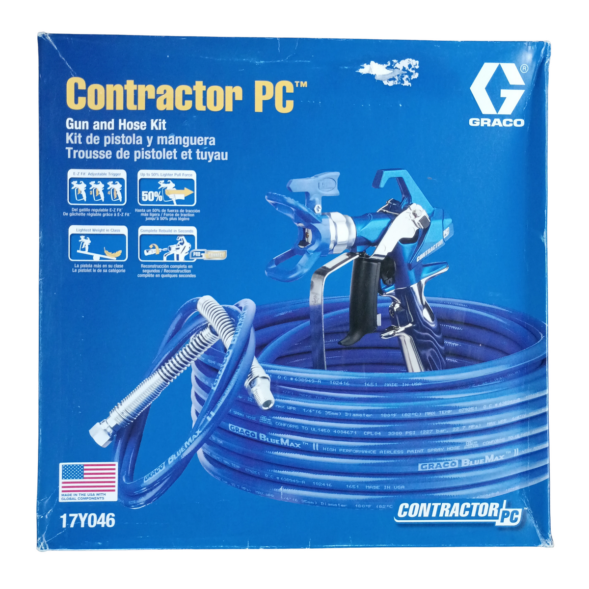 Graco Contractor PC Airless Spray Gun & Hose Kit w/ RAC X 517 & BlueMax II Hoses - 17Y046