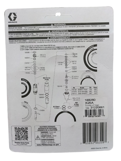 Graco Fluid Section Packing Repair Kit - OEM (18B260 / 244194) for Ultra 395, 495, 595