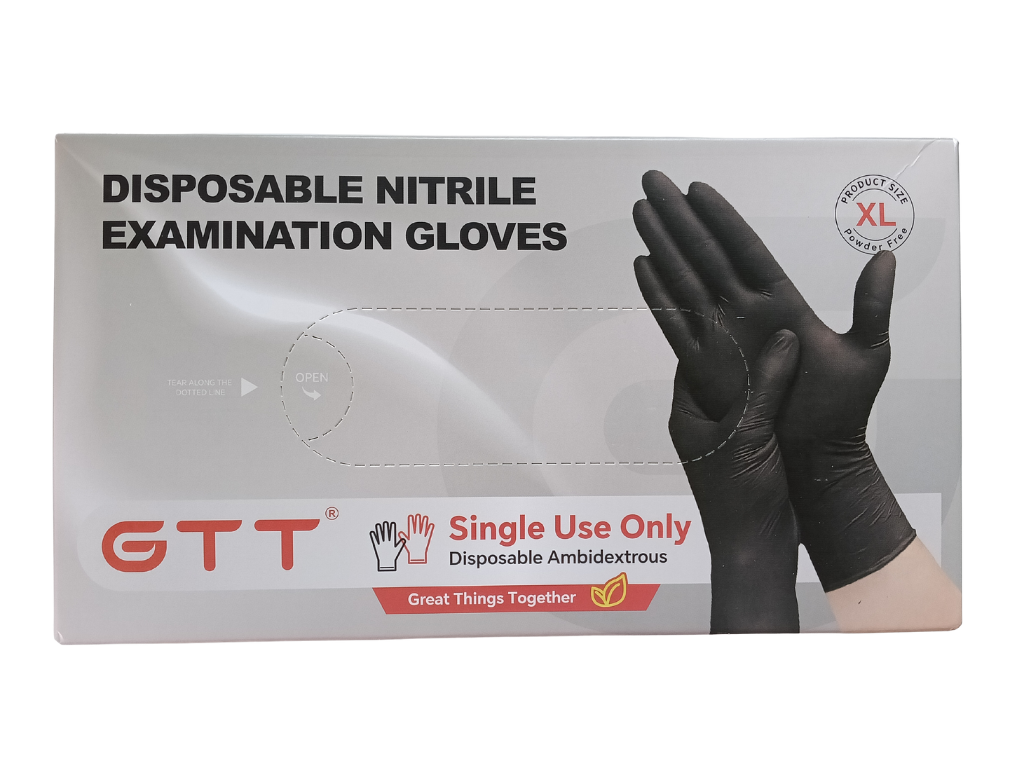 GTT Black Nitrile Examination Gloves - XL - 100 Count Box - ASTM D6319-19 Certified