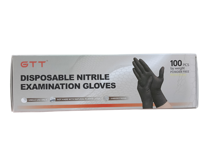 GTT Black Nitrile Examination Gloves - XL - 100 Count Box - ASTM D6319-19 Certified
