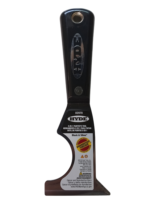 Hyde Black & Silver 5-in-1 Painter’s Multi-Tool - Scraper, Lead-in, & Roller Cleaner (02970)