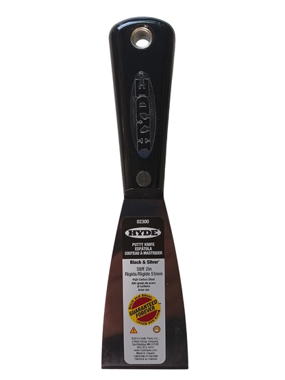 Hyde Black & Silver 2" Stiff Putty Knife - High Carbon Steel, Full Tang (02300)