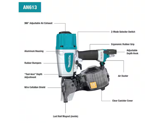 Makita — Pneumatic 2-1/2" 15° Siding Coil Nailer (AN613)