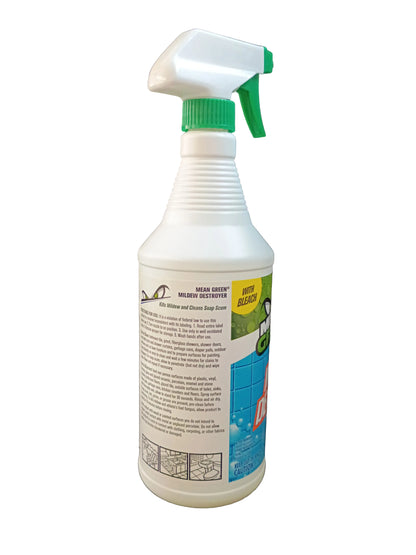 A white spray bottle of mean green Mold & Fungus Remover with a green trigger spray and a white label, set against a white background.