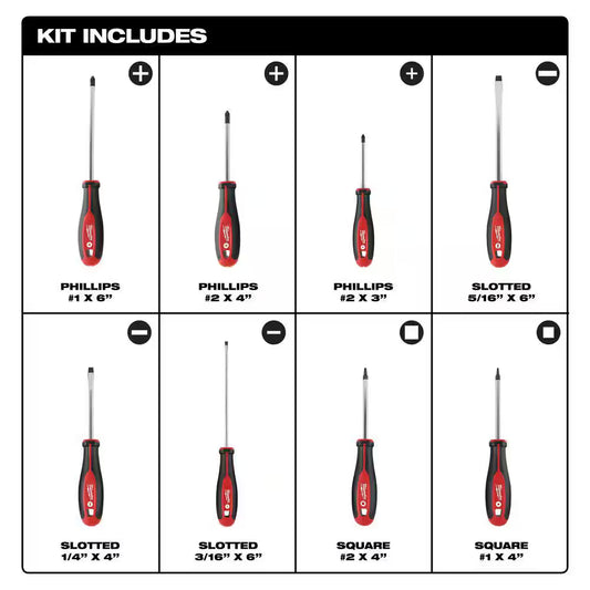 Milwaukee — Phillips / Flat / Square-Hex Drive Screwdriver Set (8-Piece)