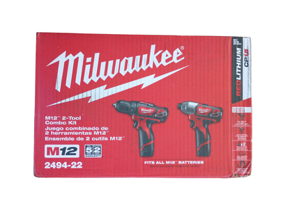 Milwaukee M12 12V Cordless 3/8" Drill/Driver & 1/4" Hex Impact Driver 2-Tool Combo Kit - 2494-22