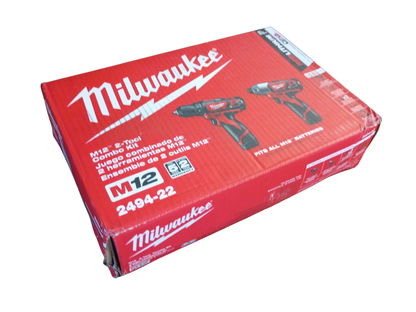 Milwaukee M12 12V Cordless 3/8" Drill/Driver & 1/4" Hex Impact Driver 2-Tool Combo Kit - 2494-22