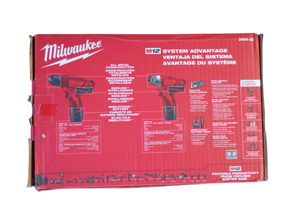 Milwaukee M12 12V Cordless 3/8" Drill/Driver & 1/4" Hex Impact Driver 2-Tool Combo Kit - 2494-22