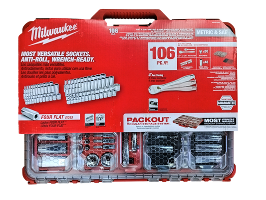 Milwaukee 3/8" & 1/4" Drive 106-Piece Ratchet and Socket Mechanics Tool Set - 48-22-9486