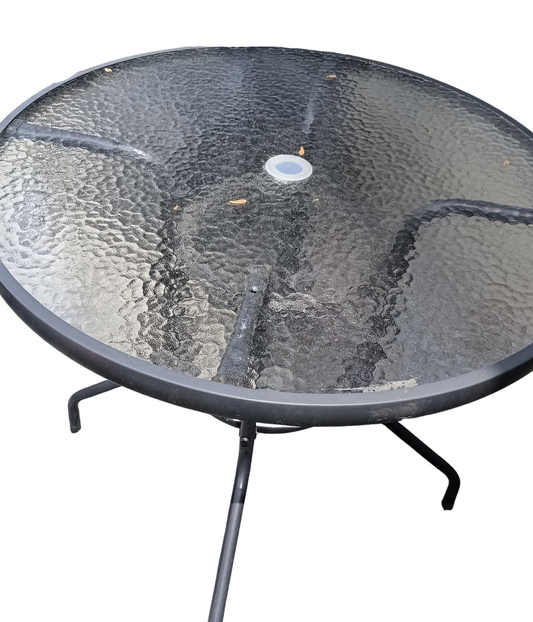 Heavy-Duty Metal and Round Glass-Top Patio Table (Black)