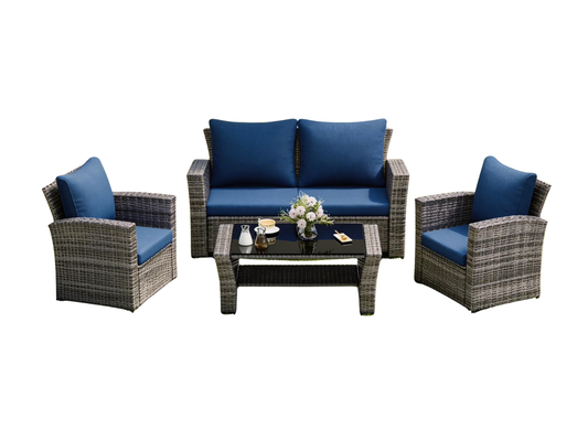 4-Piece Outdoor Wicker Conversation Set - Heavy-Duty Patio Furniture with Cushions