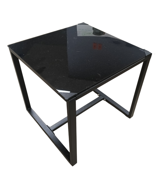 Heavy-Duty Metal and Glass-Top Patio Side Table (Black)