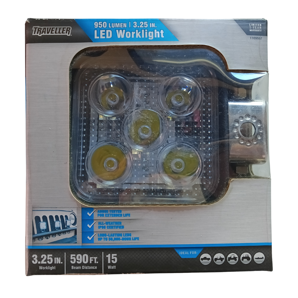 Traveller 950 Lumen LED Spot Work Light - 15W Square IP67 Matte Black Utility Lamp
