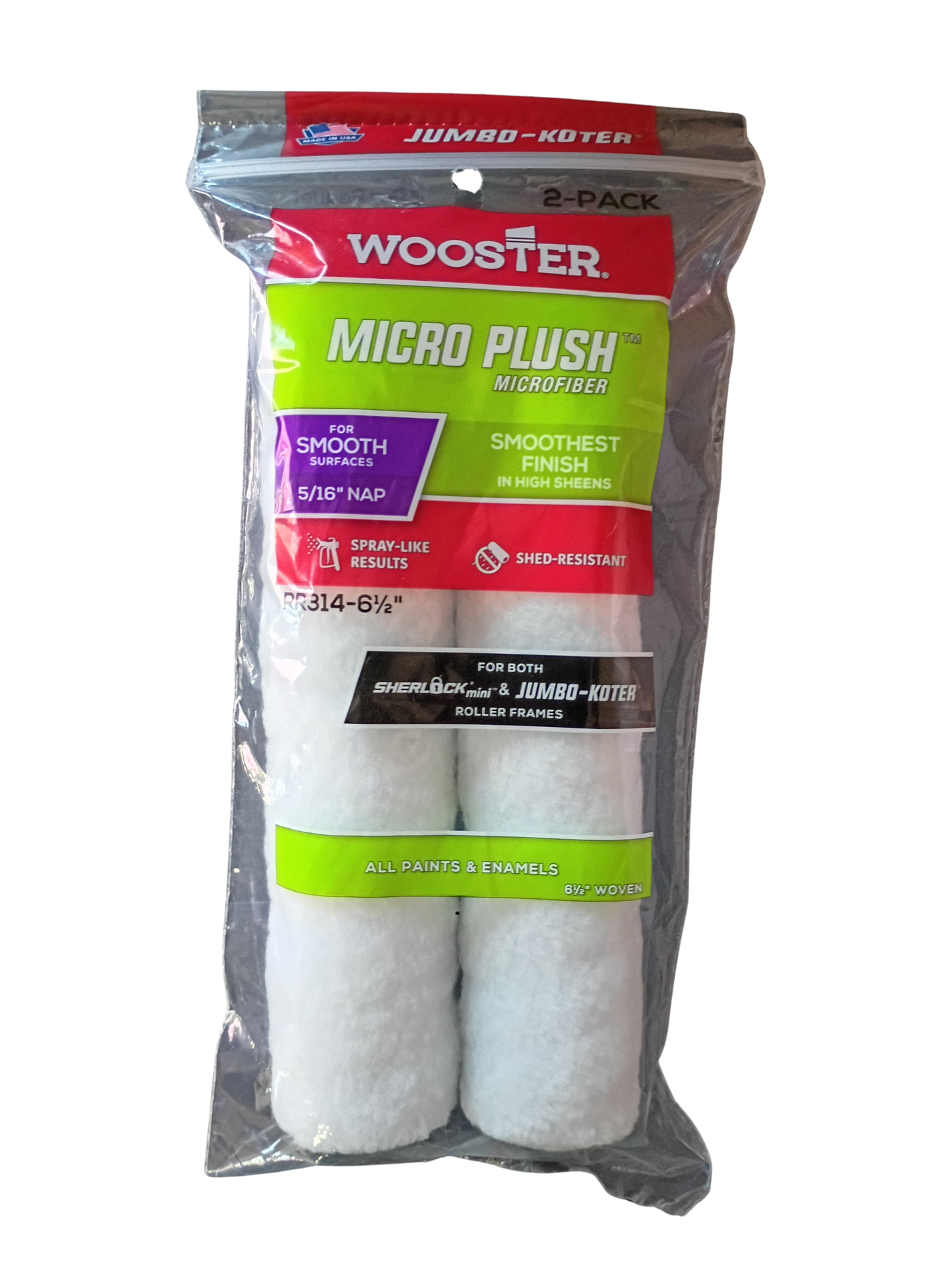 Wooster RR314 Micro Plush Mini Roller Cover, 2-Pack : 6-1/2 in. Microfiber, 5/16 in. Nap