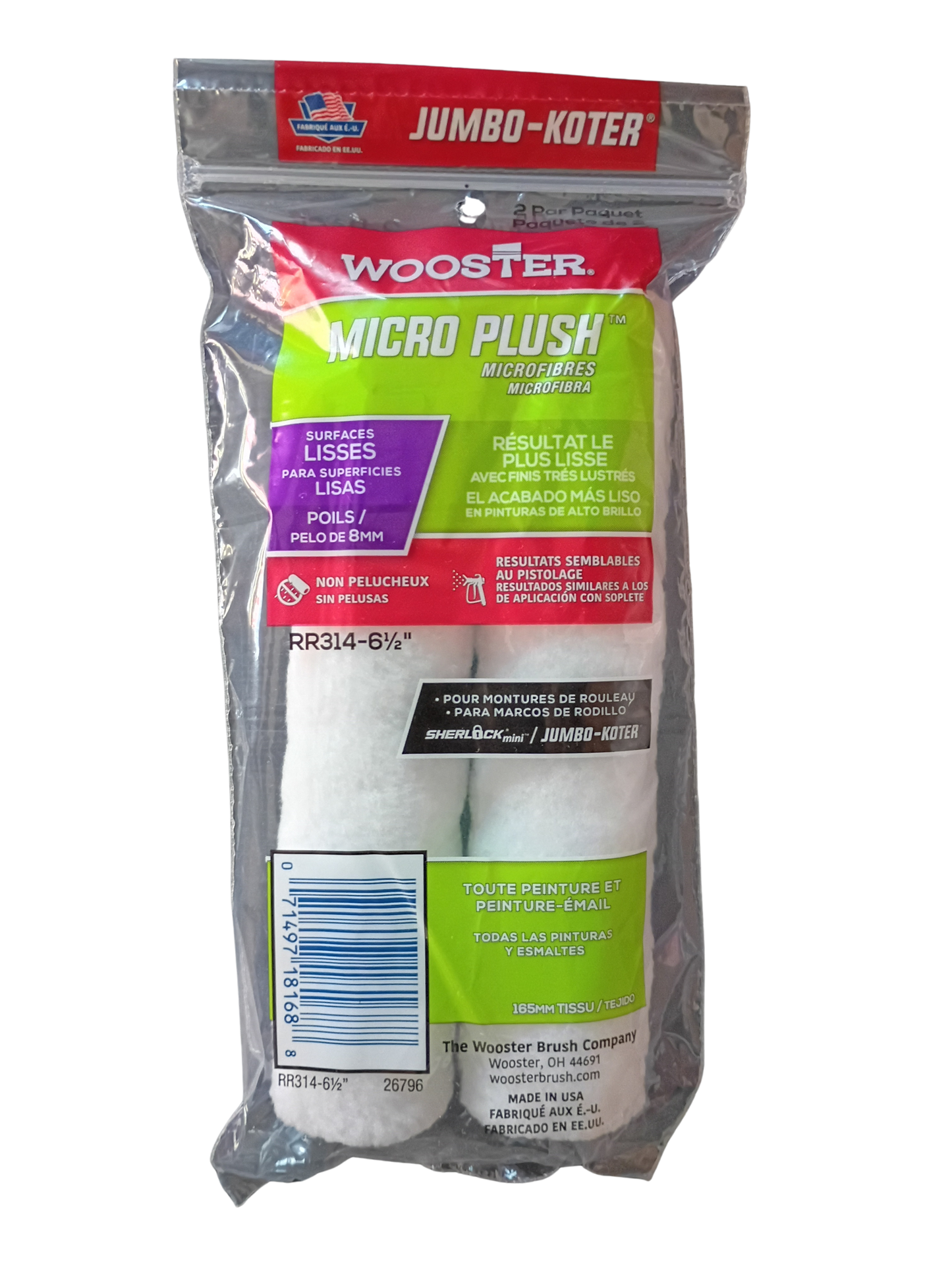 Wooster RR314 Micro Plush Mini Roller Cover, 2-Pack : 6-1/2 in. Microfiber, 5/16 in. Nap