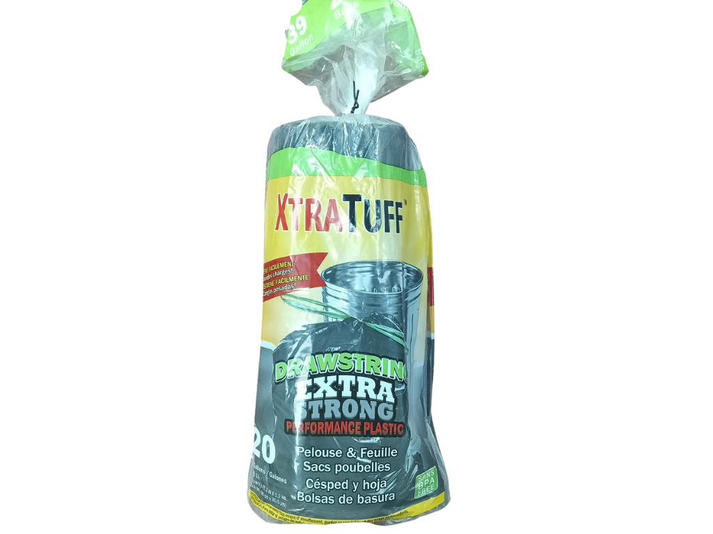Xtra Tuff 39-Gallon Lawn & Leaf Drawstring Trash Bags – 20 Count